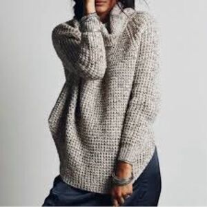 Free People Dylan Tweedy Cowl Neck Chunky Oversized Sweater Pullover Size Small